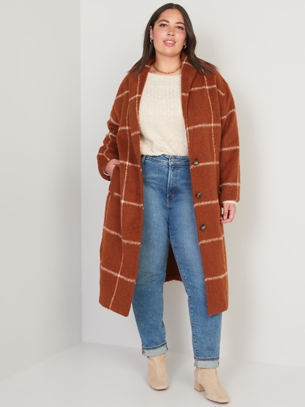 Old Navy Relaxed Plaid Soft-Brushed Wool Blend Overcoat Preppy Women's Large